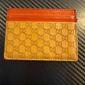 Authentic Gucci Orange & Gold Card Holder GG monogram Guccissima  leather rare